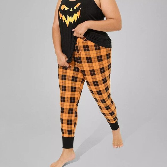 Torrid Leggings 0X (large)/ Orange Buffalo Plaid Foxy Sleep Lounge Halloween NWT - Picture 1 of 5